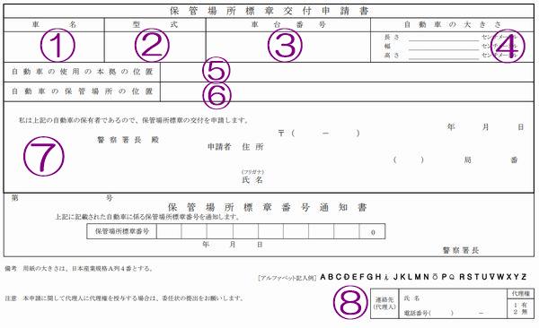 保管場所標章交付申請書の書き方サンプル